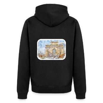 Mumbai India Watercolor Sketch Drawn Painting - Unisex Premium Organic Zip Hoodie - black - Back - Nico (187cm)