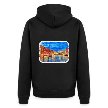 Florence Italie Aquarelle Esquisse Peinture Dessinée - Veste à capuche bio Premium Unisexe - noir - Dos - Nico (187cm)