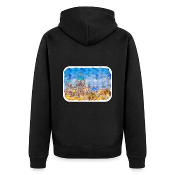 Berlin Allemagne Aquarelle Esquisse Dessinée Peinture - Veste à capuche bio Premium Unisexe - noir - Dos - Nico (187cm)