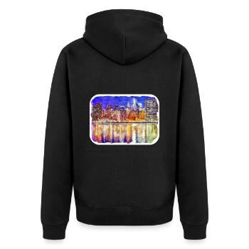 USA Aquarellskizze Handgezeichnete Illustration - Unisex Premium Bio Zip Hoodie - Schwarz - Hinten - Nico (187cm)