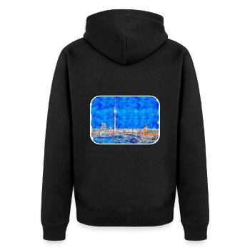 Berlin Allemagne Aquarelle Esquisse Dessinée Peinture - Veste à capuche bio Premium Unisexe - noir - Dos - Nico (187cm)
