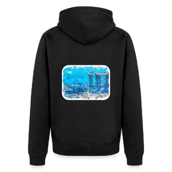 Singapour Aquarelle Esquisse Dessinée à la Main Peinture - Veste à capuche bio Premium Unisexe - noir - Dos - Nico (187cm)