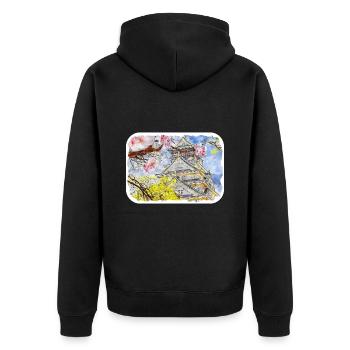 Japan Aquarellskizze Handgezeichnete Illustration - Unisex Premium Bio Zip Hoodie - Schwarz - Hinten - Nico (187cm)
