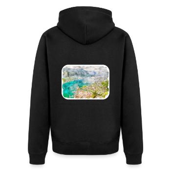 Monténégro Point de repère Aquarelle Sketch Illustration - Veste à capuche bio Premium Unisexe - noir - Dos - Nico (187cm)