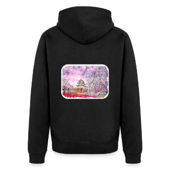 Japan Aquarellskizze Handgezeichnete Illustration - Unisex Premium Bio Zip Hoodie - Schwarz - Hinten - Nico (187cm)