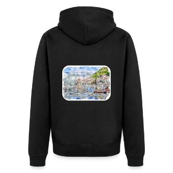 Monténégro Point de repère Aquarelle Sketch Illustration - Veste à capuche bio Premium Unisexe - noir - Dos - Nico (187cm)