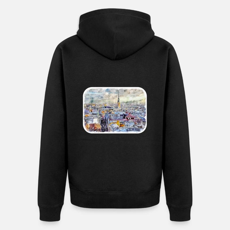 Copenhague Danemark Aquarelle Sketch Illustration - Veste à capuche bio Premium Unisexe - noir