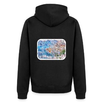 Autriche Aquarelle Esquisse Dessinée à la main Illustration - Veste à capuche bio Premium Unisexe - noir - Dos - Nico (187cm)