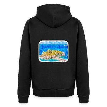 Monténégro Point de repère Aquarelle Sketch Illustration - Veste à capuche bio Premium Unisexe - noir - Dos - Nico (187cm)
