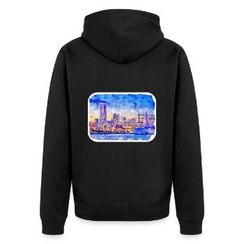 Japan Aquarellskizze Handgezeichnete Illustration - Unisex Premium Bio Zip Hoodie - Schwarz - Hinten - Nico (187cm)