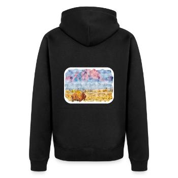 USA Aquarellskizze Handgezeichnete Illustration - Unisex Premium Bio Zip Hoodie - Schwarz - Hinten - Nico (187cm)