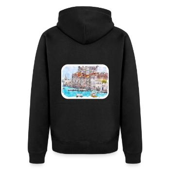 Europa Aquarellskizze Handgezeichnete Illustration - Unisex Premium Bio Zip Hoodie - Schwarz - Hinten - Nico (187cm)