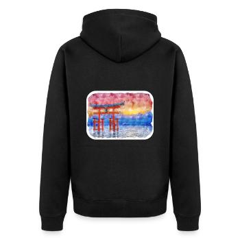 Japan Aquarellskizze Handgezeichnete Illustration - Unisex Premium Bio Zip Hoodie - Schwarz - Hinten - Nico (187cm)