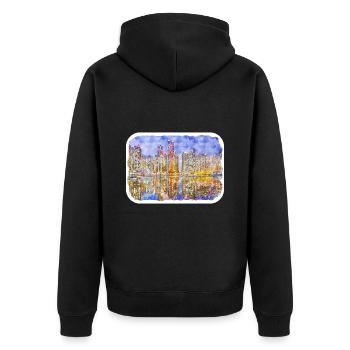 Busan South Korea Watercolor Sketch - Unisex Premium Organic Zip Hoodie - black - Back - Nico (187cm)