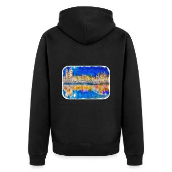 Amsterdam Netherlands Watercolor Sketch Drawing - Unisex Premium Organic Zip Hoodie - black - Back - Nico (187cm)