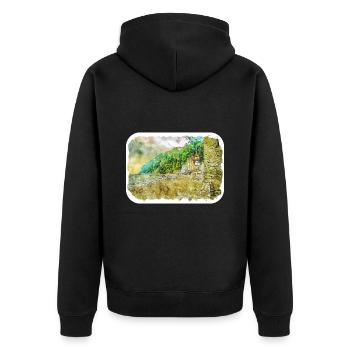 England UK Watercolor Sketch Painting Illustration - Unisex Premium Organic Zip Hoodie - black - Back - Nico (187cm)