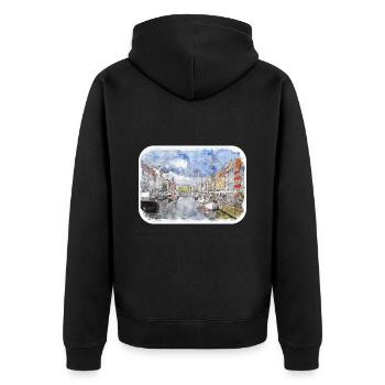 Copenhague Danemark Aquarelle Sketch Illustration - Veste à capuche bio Premium Unisexe - noir - Dos - Nico (187cm)