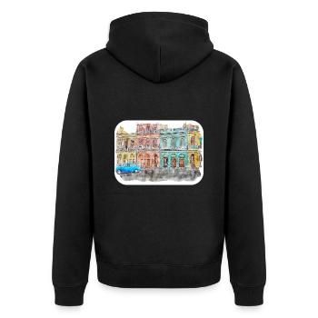 Habana Kuba Aquarell Skizze Gezeichnete Illustration - Unisex Premium Bio Zip Hoodie - Schwarz - Hinten - Nico (187cm)