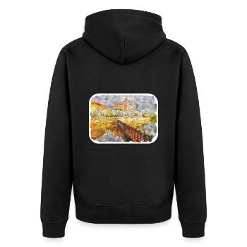 Prag Tschechien Aquarell Skizze Zeichnung - Unisex Premium Bio Zip Hoodie - Schwarz - Hinten - Nico (187cm)
