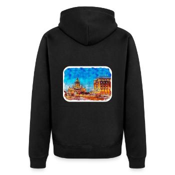 St. Petersburg Russland Aquarellskizze gezeichnet Abbus - Unisex Premium Bio Zip Hoodie - Schwarz - Hinten - Nico (187cm)