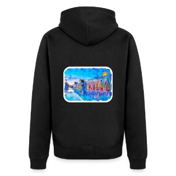 Marrakesch Marokko Aquarell Skizze Zeichnung Zeichnung - Unisex Premium Bio Zip Hoodie - Schwarz - Hinten - Nico (187cm)