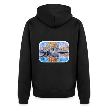 Amsterdam Netherlands Watercolor Sketch Drawing - Unisex Premium Organic Zip Hoodie - black - Back - Nico (187cm)
