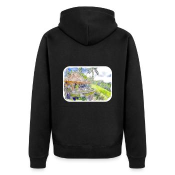 Indonésie Aquarelle Esquisse Dessinée à la Main Peinture - Veste à capuche bio Premium Unisexe - noir - Dos - Nico (187cm)