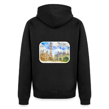 Londres UK Aquarelle Esquisse Dessinée à la Main Peinture - Veste à capuche bio Premium Unisexe - noir - Dos - Nico (187cm)