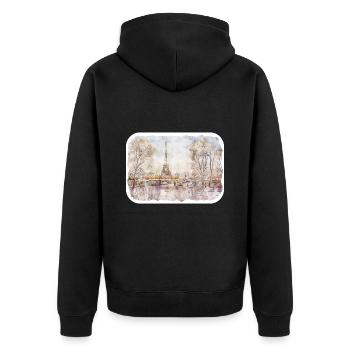 Paris France Watercolor Sketch Draw Drawing - Unisex Premium Organic Zip Hoodie - black - Back - Nico (187cm)