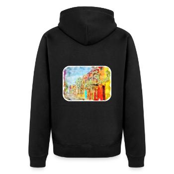 Cartagena Kolumbien Aquarell Skizze Gezeichnet Illustr - Unisex Premium Bio Zip Hoodie - Schwarz - Hinten - Nico (187cm)