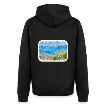 Kroatien Aquarellskizze Handgezeichnete Illustration - Unisex Premium Bio Zip Hoodie - Schwarz - Hinten - Nico (187cm)