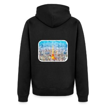 Tokyo Japon Aquarelle Dessin Dessin Illustration - Veste à capuche bio Premium Unisexe - noir - Dos - Nico (187cm)