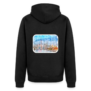 Shanghai Chine Aquarelle Esquisse Dessin Dessiné - Veste à capuche bio Premium Unisexe - noir - Dos - Nico (187cm)