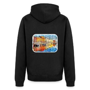 Helsinki Finnland Aquarell Skizze Illustration - Unisex Premium Bio Zip Hoodie - Schwarz - Hinten - Nico (187cm)