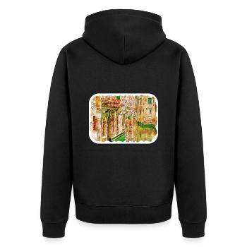 Venise Italie Aquarelle Esquisse Illustration - Veste à capuche bio Premium Unisexe - noir - Dos - Nico (187cm)