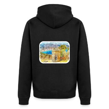 Cartagena Kolumbien Aquarell Skizze Gezeichnet Illustr - Unisex Premium Bio Zip Hoodie - Schwarz - Hinten - Nico (187cm)