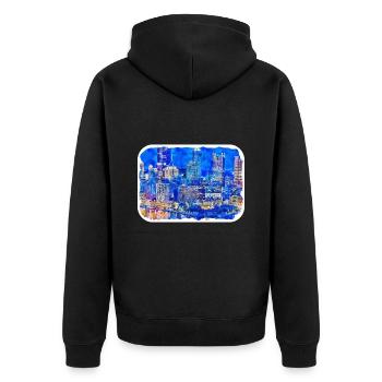 USA Aquarellskizze Handgezeichnete Illustration - Unisex Premium Bio Zip Hoodie - Schwarz - Hinten - Nico (187cm)