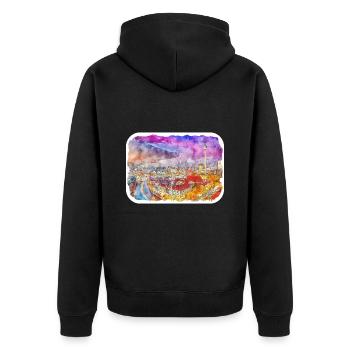 Berlin Allemagne Aquarelle Esquisse Dessinée Peinture - Veste à capuche bio Premium Unisexe - noir - Dos - Nico (187cm)