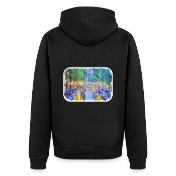 Amsterdam Netherlands Watercolor Sketch Drawing - Unisex Premium Organic Zip Hoodie - black - Back - Nico (187cm)
