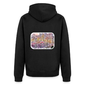 Amsterdam Netherlands Watercolor Sketch Drawing - Unisex Premium Organic Zip Hoodie - black - Back - Nico (187cm)