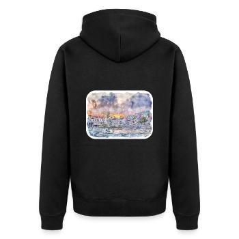 Kroatien Aquarellskizze Handgezeichnete Illustration - Unisex Premium Bio Zip Hoodie - Schwarz - Hinten - Nico (187cm)
