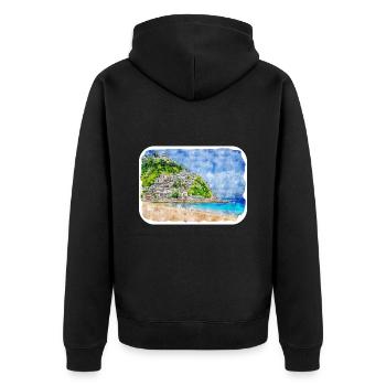 San Sebastian Kroatien Aquarell Skizze gezeichnet Illu - Unisex Premium Bio Zip Hoodie - Schwarz - Hinten - Nico (187cm)