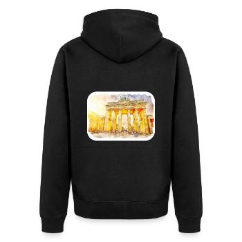 Berlin Allemagne Aquarelle Esquisse Dessinée Peinture - Veste à capuche bio Premium Unisexe - noir - Dos - Nico (187cm)