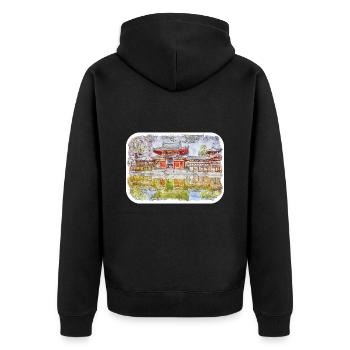 Japan Aquarellskizze Handgezeichnete Illustration - Unisex Premium Bio Zip Hoodie - Schwarz - Hinten - Nico (187cm)