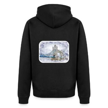 Uk Wahrzeichen Aquarell Skizze Gemälde Illustratio - Unisex Premium Bio Zip Hoodie - Schwarz - Hinten - Nico (187cm)