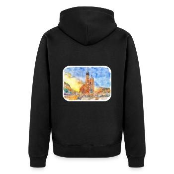 Pologne Repère Aquarelle Esquisse Dessin de peinture - Veste à capuche bio Premium Unisexe - noir - Dos - Nico (187cm)
