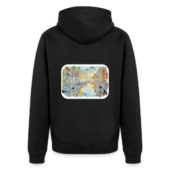 St. Petersburg Russland Aquarellskizze gezeichnet Abbus - Unisex Premium Bio Zip Hoodie - Schwarz - Hinten - Nico (187cm)