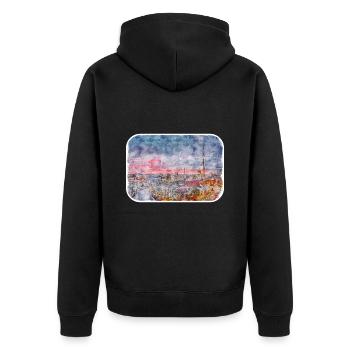 Berlin Allemagne Aquarelle Esquisse Dessinée Peinture - Veste à capuche bio Premium Unisexe - noir - Dos - Nico (187cm)