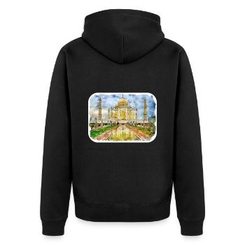 Indien Wahrzeichen Aquarell Skizze Farbe Illustratio - Unisex Premium Bio Zip Hoodie - Schwarz - Hinten - Nico (187cm)