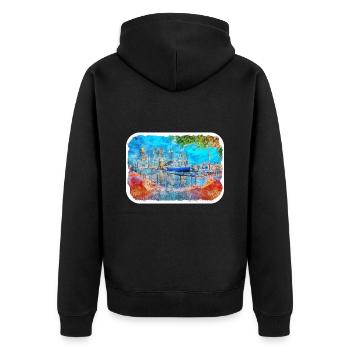 Londres UK Aquarelle Esquisse Dessinée à la Main Peinture - Veste à capuche bio Premium Unisexe - noir - Dos - Nico (187cm)